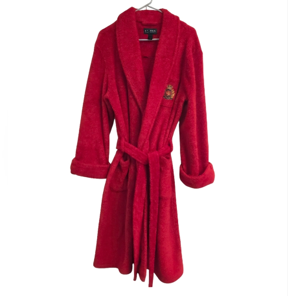 Lauren Ralph Lauren Y2K Red Fleece Long Robe Embroidered Crown Crest Men's M